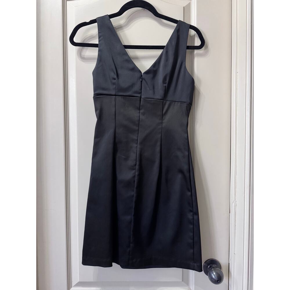 Black satin rouge side, deep view, mini dress size 4